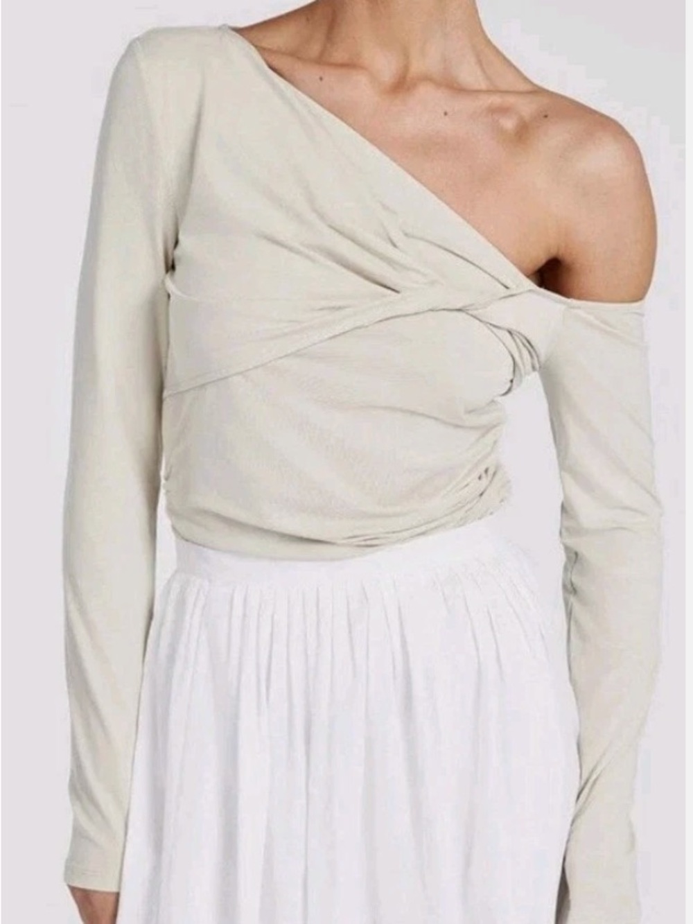 DISSH One-Shoulder Long Sleeve Top in Light Beige